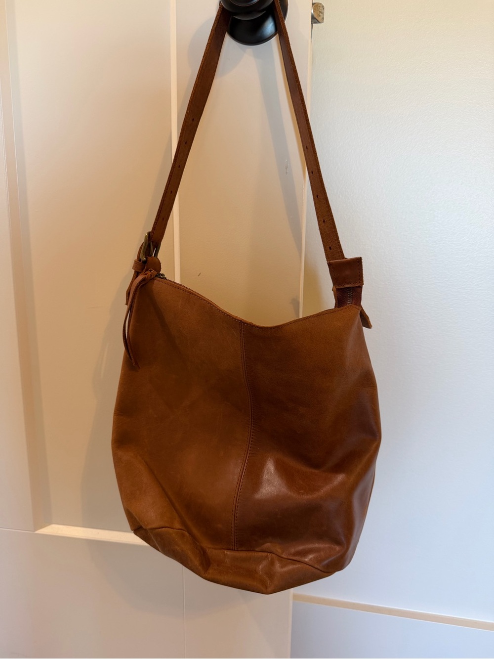 Able Cognac Leather Shoulder Hobo Bag
